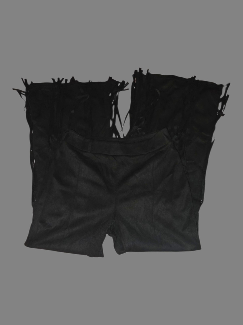 NWOT Black Faux Suede Multi-Layered Fringe Flare Pants - Size M